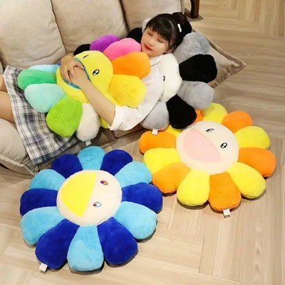 Aesthetic Sunflower Plush Cushion Cute Flower Stuffed Pillow Rainbow Floral Decorative Pillow Office Chair Back Cushion Decor