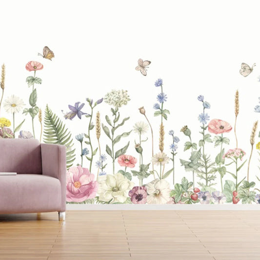 Watercolor Wild Flowers Butterfly Wall Stickers Bedroom Playroom Nature Plants Floral Wall Decals Living Room Home Decor