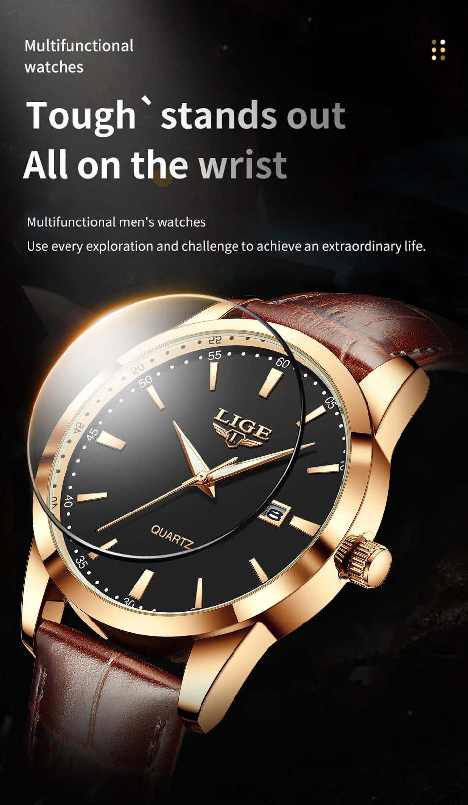 LIGE Military Watch For Men Fashion Business Watch Men Casual Leather Sport Waterproof Men's Quartz Wristwatches Reloj Hombre