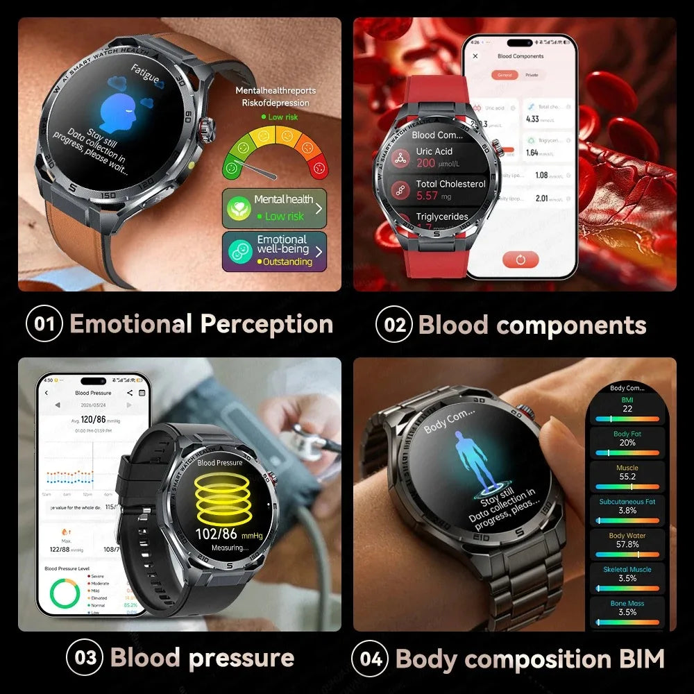 Smartwatch ECG High-End dla mężczyzn Ciśnienie krwi Lipidy Tlen we krwi Analiza ciała Kwas moczowy Monitor Zdrowia Smartwatch dla mężczyzn i kobiet