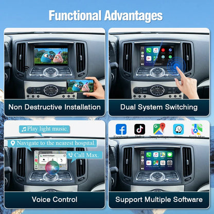 AUTOTOP Wireless CarPlay Android Auto Upgrade Adapter for Infiniti G35 G37 Coupe Sedan G M EX FX JX QX Series 2009-2014 Car AI Box, 7 8 inch HD Screen GPS Airplay BT, SWC Steering Wheel Control, Keep Original Factory System M