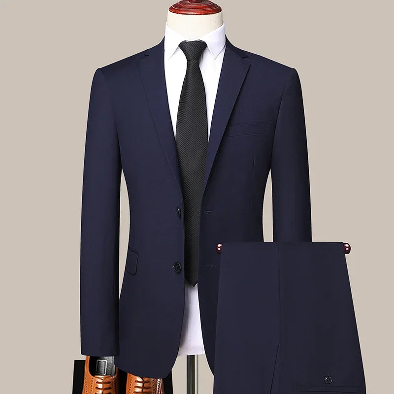 Suit Outdoor (Blazer+ Pants) Men's Fashion Gentleman's Business Suit Slim Outdoor Decoration Body Wedding Casual Suit