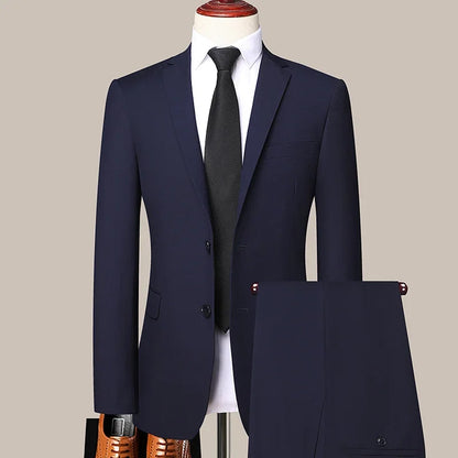 Suit Outdoor (Blazer+ Pants) Men's Fashion Gentleman's Business Suit Slim Outdoor Decoration Body Wedding Casual Suit