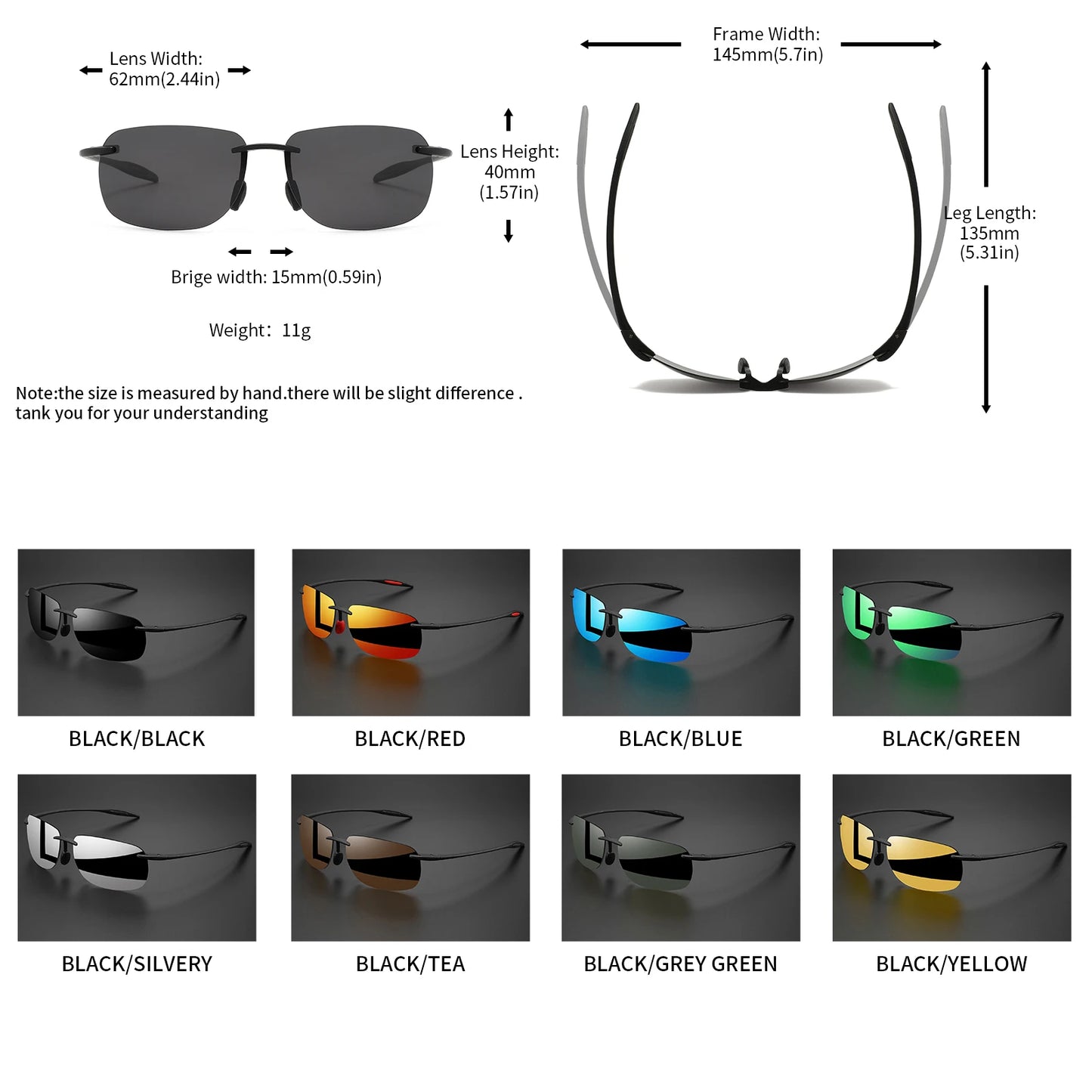 3PCS Ultra Light 11g TR90 Frameless Polarized Sunglasses - Flexible & Comfort Fit, Square Shape for Driving, Fishing, Outdoor