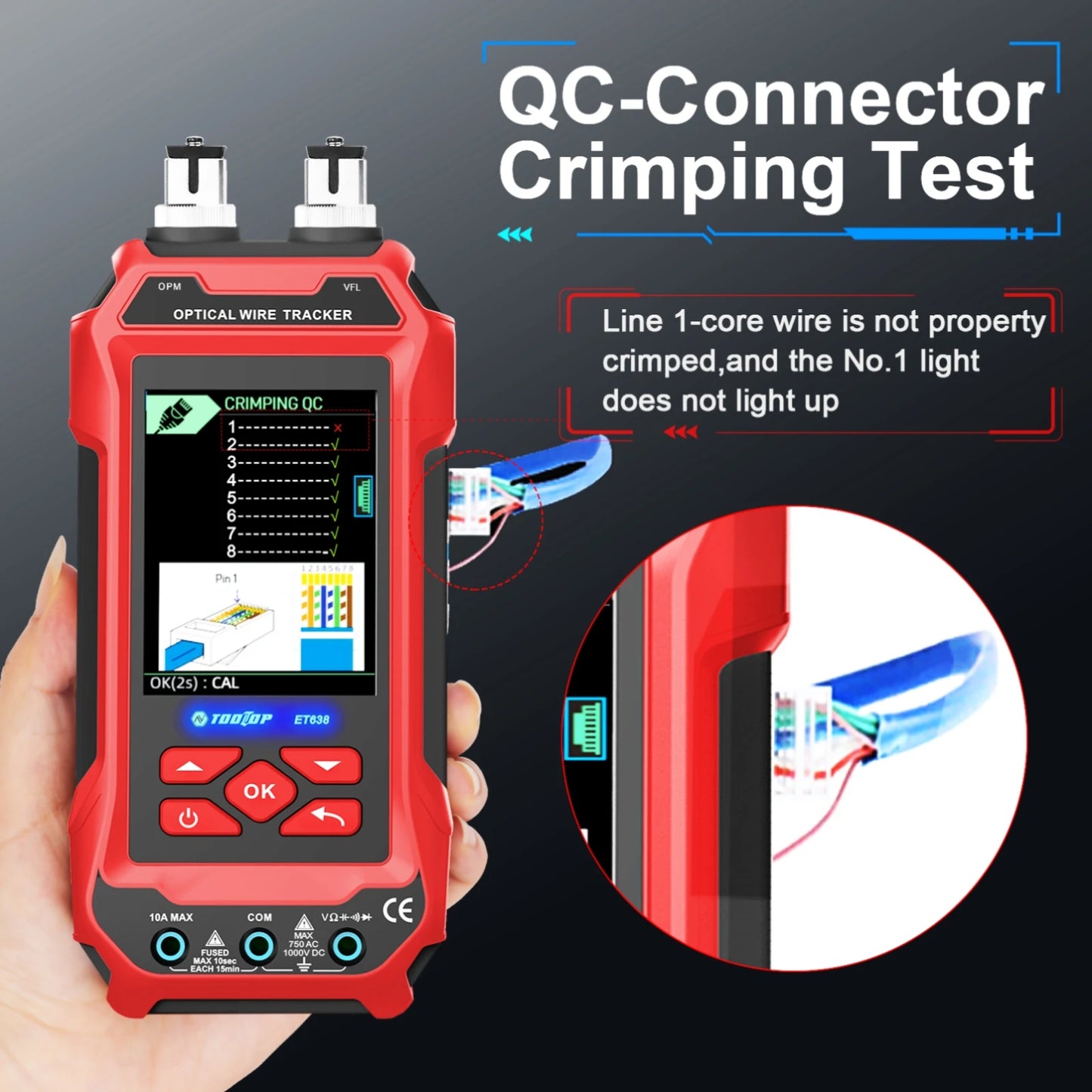 TOOLTOP Network Cable Tester 4 in 1 Multi-function Fiber Optical Power Meter Visual Fault Locator noise-free LAN Line Tracking