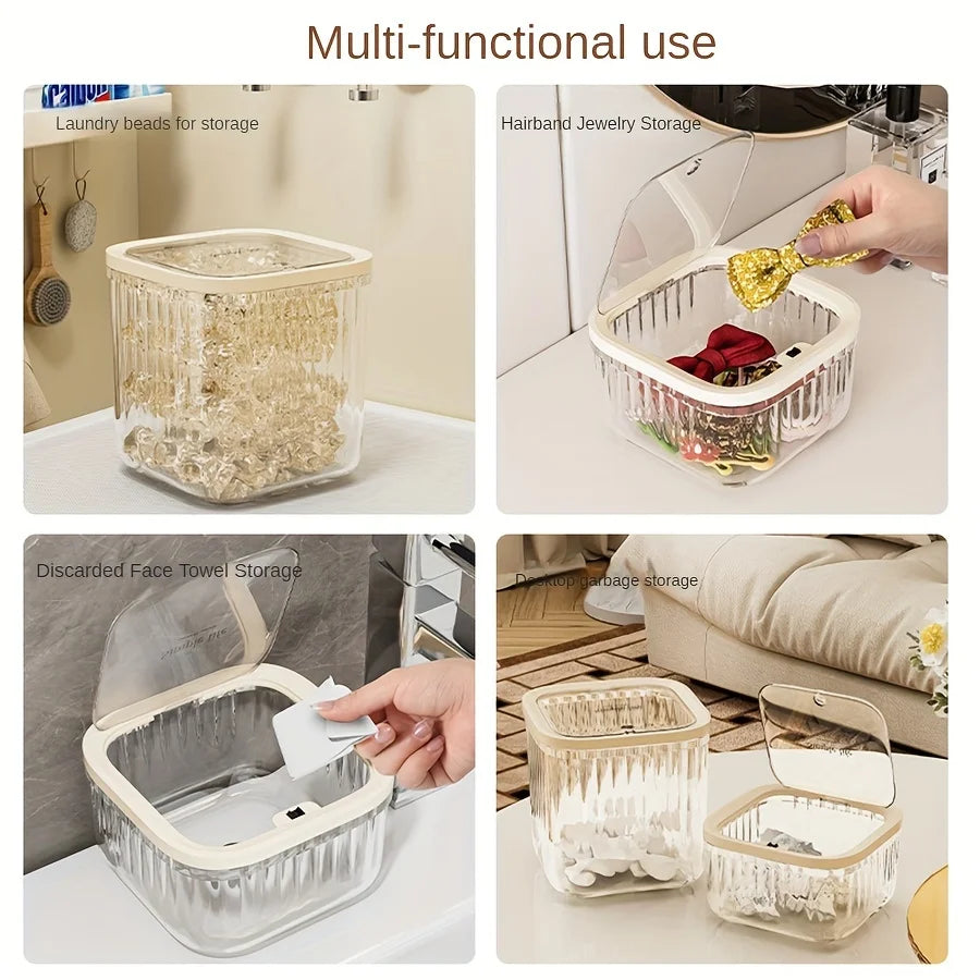 Clear Laundry Capsule Dispenser - Odorless plastic storage container for detergent and dryer sheets, flip-top organizer