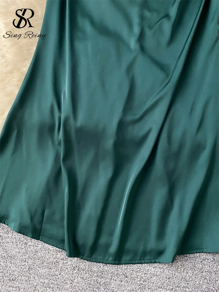 SINGREINY Evening Party Senior Slim Dress Women Spaghetti Strap Backless Zipper Sleeveless Bodycon 2024 Newest Satin Long Dress