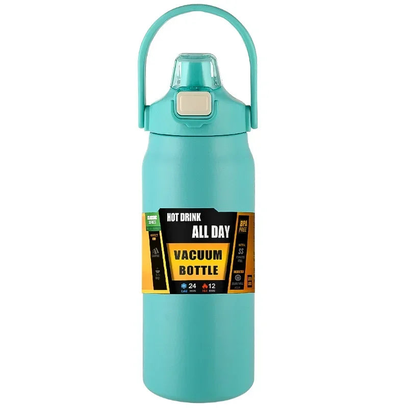 304 Stainless Steel Vacuum Thermos, Portable Outdoor Sports Water Bottle with Straw Cold Hot