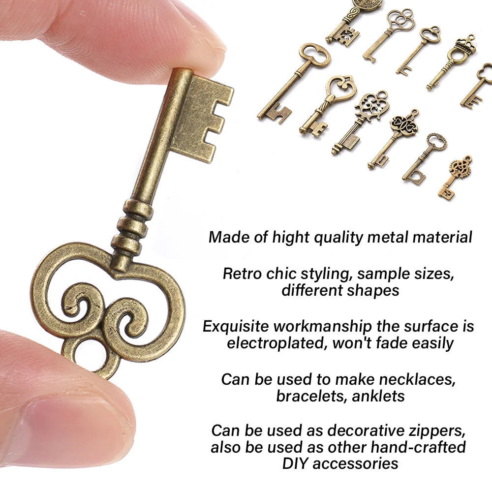 125Pcs Vintage Antique Bronze Plated Metal Love Heart Key Charms Pendant DIY Jewelry Making Findings Accessories Craft