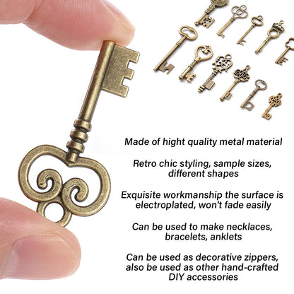 125Pcs Vintage Antique Bronze Plated Metal Love Heart Key Charms Pendant DIY Jewelry Making Findings Accessories Craft