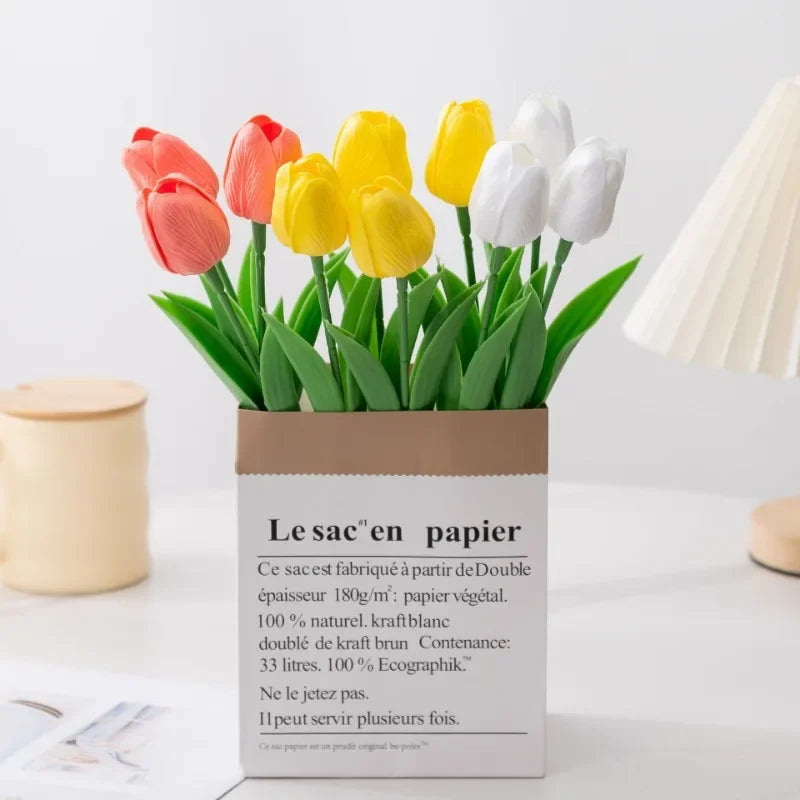 Artificial Flowers Tulip Bouquet Fake Flowers Wedding Garden Decoration Outdoor Home Garden Bouquet Vase Decor Plants