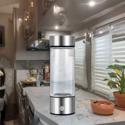 Home office and travel hydrogen water bottle generator - USB rechargeable portable glass hydrogen water bottle