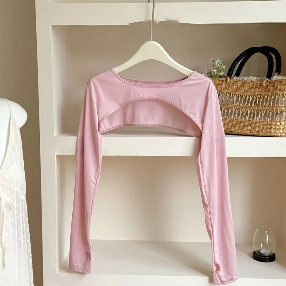 Ultra-thin Long Sleeve Crop Top Quick-Drying Anti UV Long Ice Silk Sleeves Solid Color UV Protection Sunscreen Arm Covers Girls