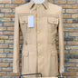 Safari Suits for Men with Stand Collar 2 Pieces Single Breasted Wedding Suit Gold Buttons Formal Casual Groom Prom Wear