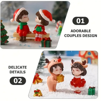 Mini Christmas Couple Figurines Cute DIY Micro Landscape Ornaments Desktop Decoration Accessories Table Decor