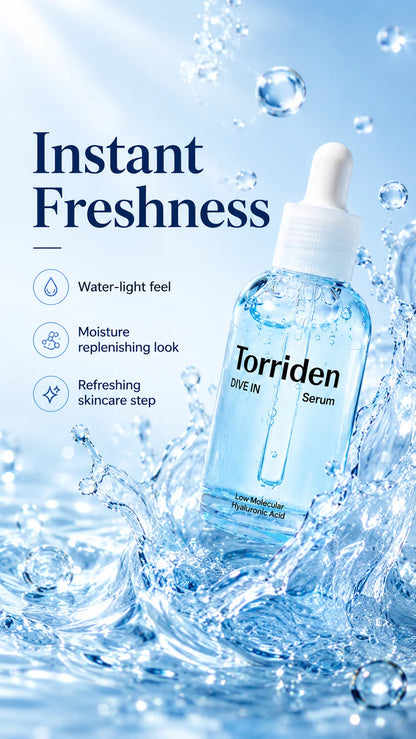 Torriden DIVE-IN Low-Molecular Hyaluronic Acid Serum 50ml,Featherlight,Moisture Retention Aid,Korean Skincare,for Korean Makeup