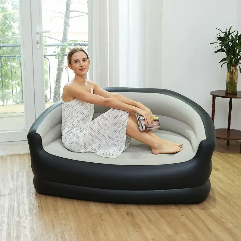 1pc Outdoor portable inflatable bed, lounging double sofa, folding camping inflatable recliner, flocking outdoor inflatable sofa