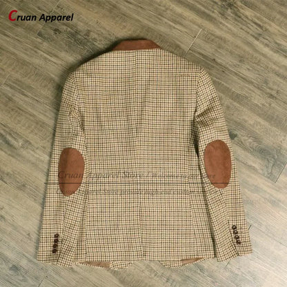 Classic Brown Suit Sets For Men Fashion Checkered Blazer Vest Pants 3 Pieces Formal Party Tailor-made Elegant Slim Fit Costumes