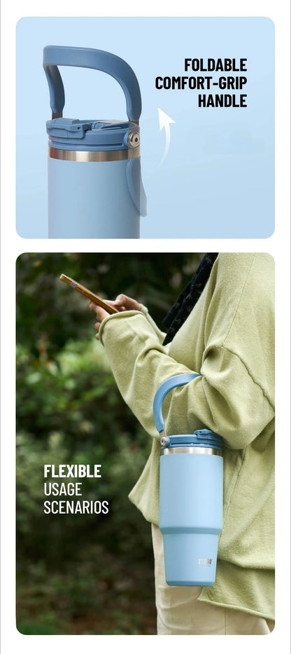 Tyeso 600ML Vacuum Flasks Handle Coffee Mug 304 Stainless Steel Ice Cup Car Bottle Hot Cold Retention Drinkware for Outdoor