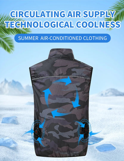Summer Air-Conditioning Workwear with Fan Cooling, Outdoor Temperature-Reducing Breathable Vest with 4 Fans and Super Large Airf
