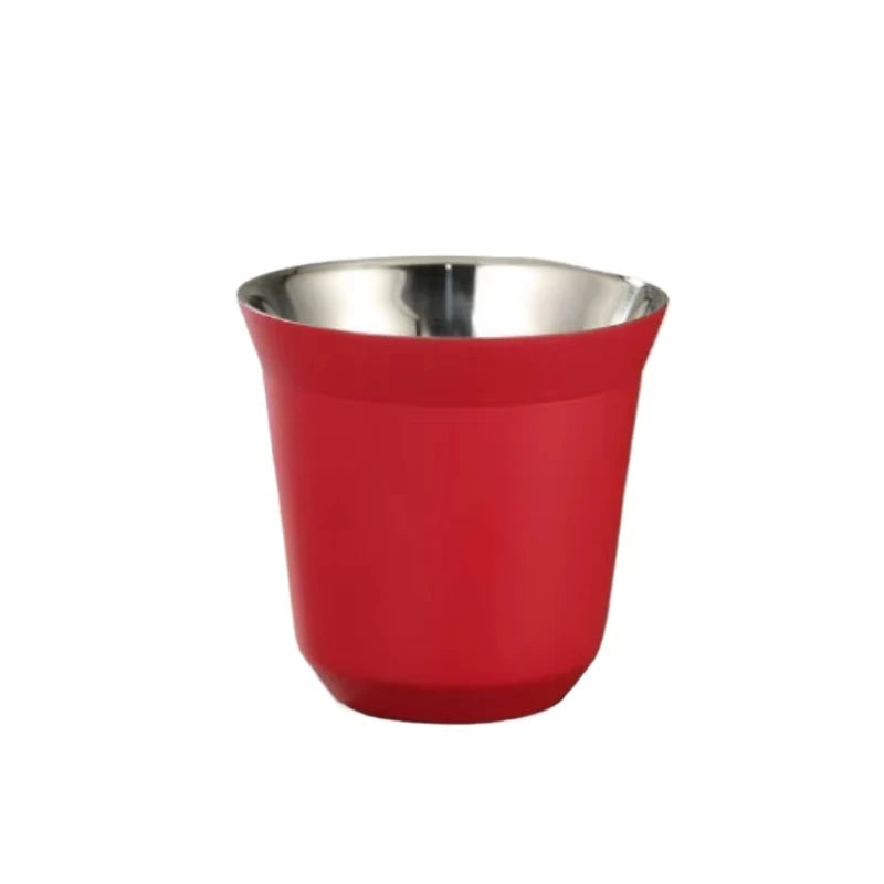 80ml New Simple Flat Bottom Cup Stainless Steel Double-layer Inner Tank Capsule Coffee Cup High-grade Solid Color Water Cup