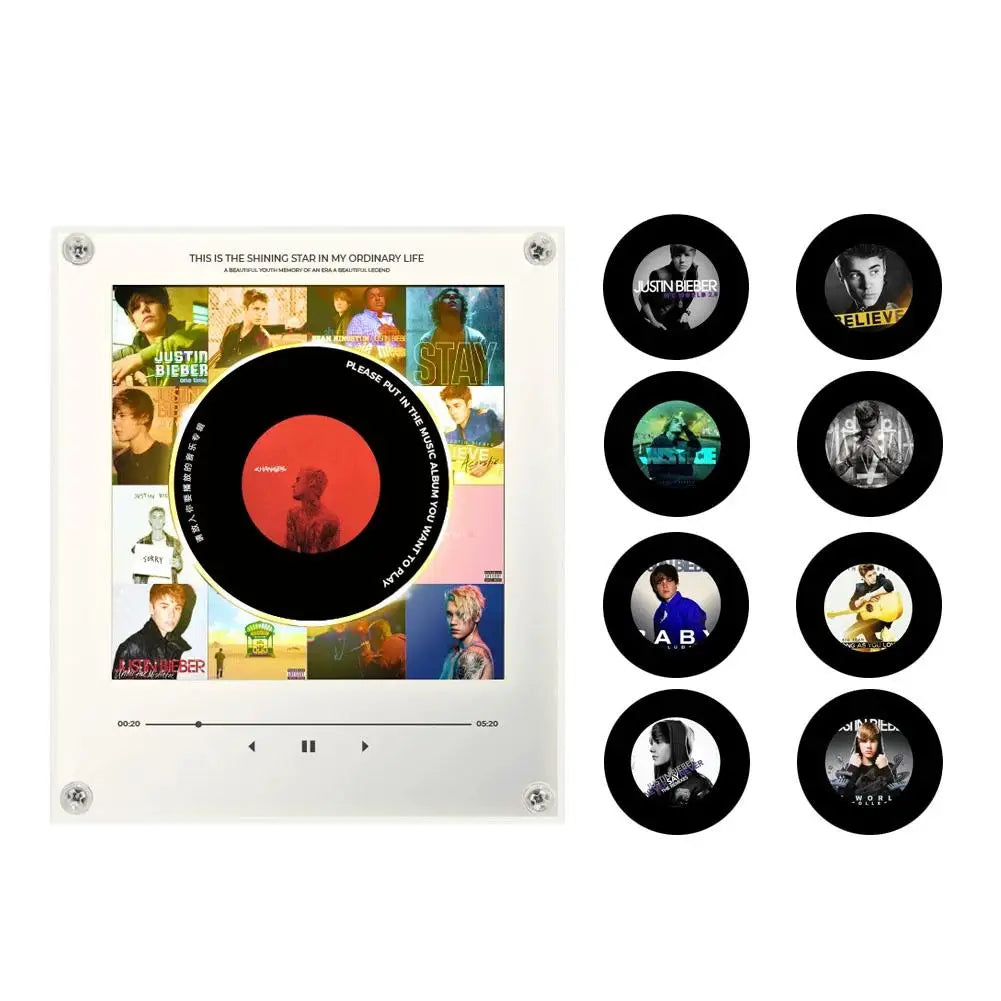 Creative Vinyl Music Player Fridge Magnet Decor,with 9Pcs NFC Rotating Disc Cards ,NFC Sensing Vinyl Song Player Night Light