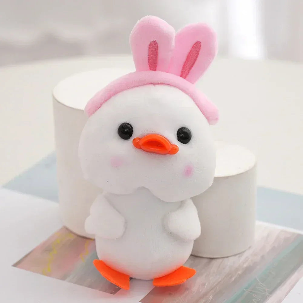 12cm Creative Cute Little Yellow Duck Cartoon Cafe Duck Keychain Pendant Plush Toy Stuffed Toy Doll with Hat Plush Duck Toy