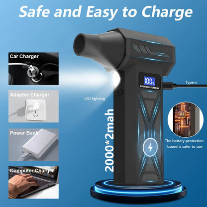 Type-C X6 Violent Fan Powerful Vacuum Dust Cleaner 140000RPM Strong Wind Fast Charging Brushless Turbo Blower Jet for Cleaning