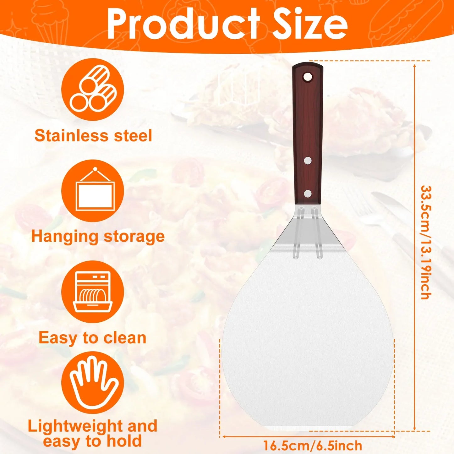 6.5/10/12inch Pizza Shovel Metal Non-Stick Pizza Peel with Wood Handle Cake Lifter Transfer Tray for Homemade Baking Pizza Bread