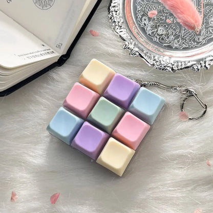 Bright Light 9 Keys Mechanical Axis Keychain Button Keycap Shaft Switch Relief Stress Toy Finger Clicker Key Ring Chain Gift