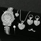 6PCS Women Watch Luxury Elegant Alloy Watch Crystal Wristwatch For Ladies Gift Quartz Watch Alloy Rhinestone Bracelet Montre