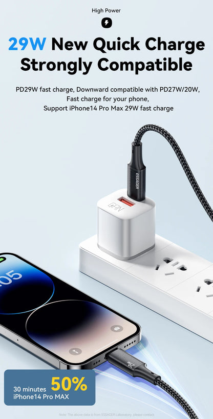 Essager USB C Cable For IPhone 14 13 12 11 pro Max Xs Plus 29W Fast Charging Cable Type C To Lighting Date Wire For ipad Macbook