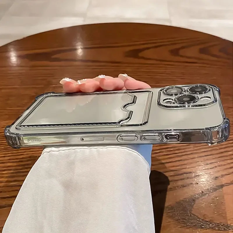 Przezroczyste Etui Portfelowe na Karty do iPhone 16 15 14 13 12 11 Pro Max Mini X XR 7 8 Plus Przezroczysta Odporna na Wstrząsy Miękka Obudowa