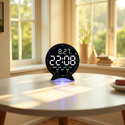 Digital Alarm Clock Week Date Second Hand Display Mood Light Dual Alarm Auto Dimmable Snooze Table Clock 12/24H DST LED Clock