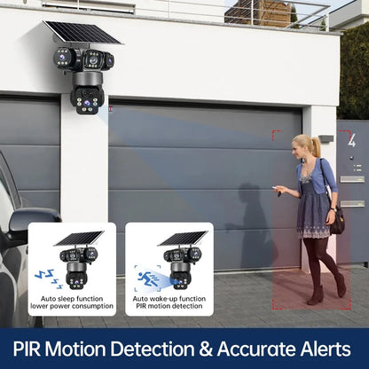 15MP IP Camera WiFi PTZ Three Camera Outdoor Wireless Solar 20000Mah Built-in Battery Video Surveillance Cam Long Time Standby