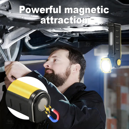 8LED High Power Flashlight LED Work Light Rechargeable Head Folds Magnetic Suction 18650 Battery For Mechanical Workshop Lantern