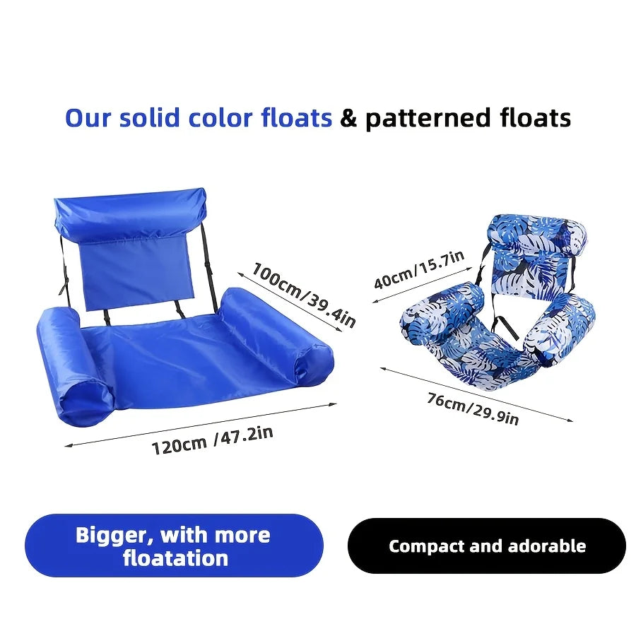 Foldable Inflatable Water Hammock Floating Chair on Water with Backrest Armrests for Adult Pool Lounging Sunbathing Relax