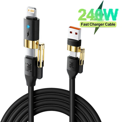 Kabel do szybkiego ładowania i transmisji danych 4 w 1 USB-C do USB-C ze stopu cynku do iPhone 15 14 13 Samsung Huawei Xiaomi