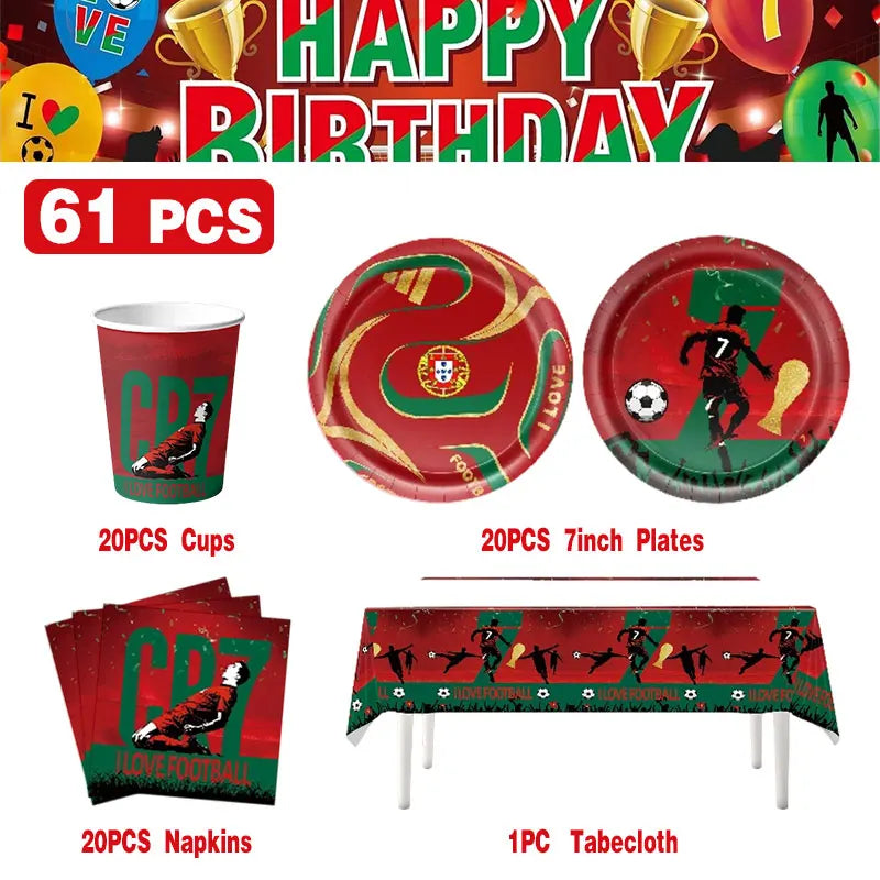 Soccer Birthday Party Supplies Football Theme  Birthday Party Decoration Cotillon Birthday CR7 Soccer Plate Cups Balloons Supply