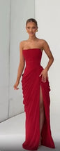 Lady Sexy Strapless Split Solid Pleated Dress Women Chic Backless High Waist Off-shoulder Dresses 2026 New Evening Party Gowns