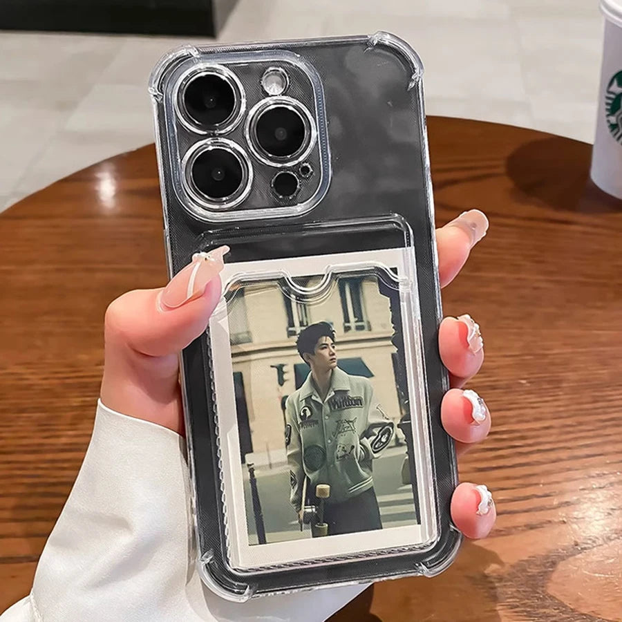 Przezroczyste Etui Portfelowe na Karty do iPhone 16 15 14 13 12 11 Pro Max Mini X XR 7 8 Plus Przezroczysta Odporna na Wstrząsy Miękka Obudowa