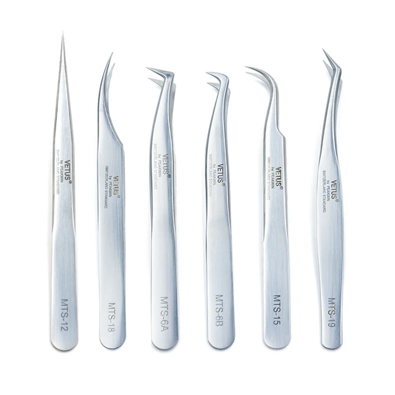 VETUS Original New MTS Series Silver Tweezers for Eyelash Extensions Stainless Steel Hyper Fine Tip Anti Static ESD Tweezers