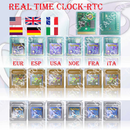 GB/GBC Real Time Clock Pokemon Crystal/Gold/Silver Version Video Game Cartridge with Battery USA/NOE/FRA/ESP/ITA Version
