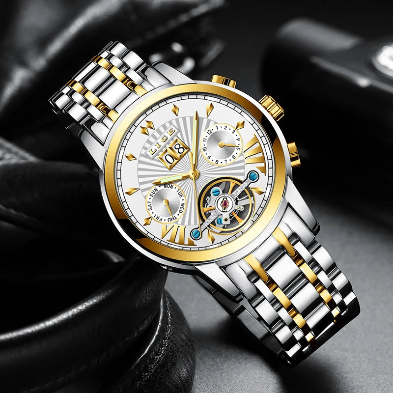 2026 LIGE Automatic Mechanical Wrist Watches For Men Top Brand Luxury Tourbillon Men Watch Fashion Business Waterproof Watch Men