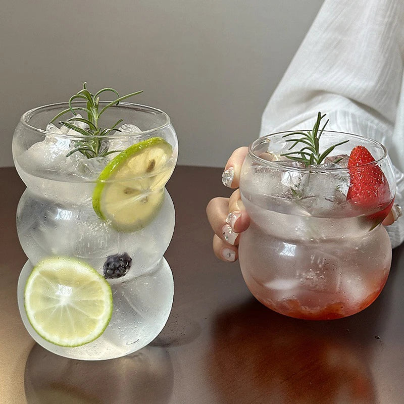 Transparant Drinking Glass Cup Creative Wave Shape Iced Coffee Tumbler Cup Juice Milk Tea Mug Drinkware Water Glasses Ripple Mug