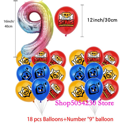 Brawl Stars Happy Birthday Party Supplies Set Cartoon Game Theme Tableware, Paper Plates & Backdrop Decorations for Celebrations