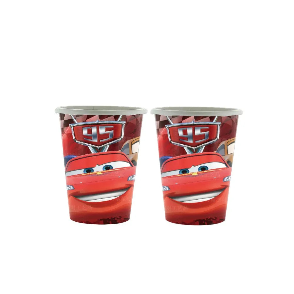 Cars Lightning McQueen Birthday Tableware Set Paper Cups Plates Tablecloth Napkins Banner Gift Bags Festive Event Essentials