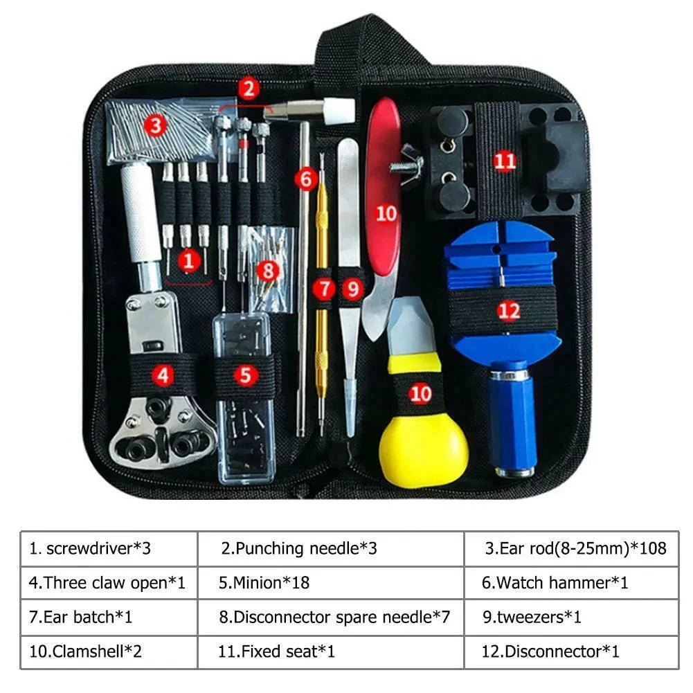 147-Piece Watch Opener Repair Tool Kit Clock Maintenance Hardware Set for Watch Repair Open Back Strap Removal