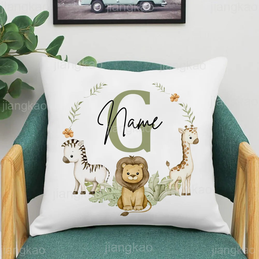 Animal with Name Pillow Case Personalized Pillow Dust Cover Bedroom Kids Wild Party Decoration Pillowcase Birthday Children Gift