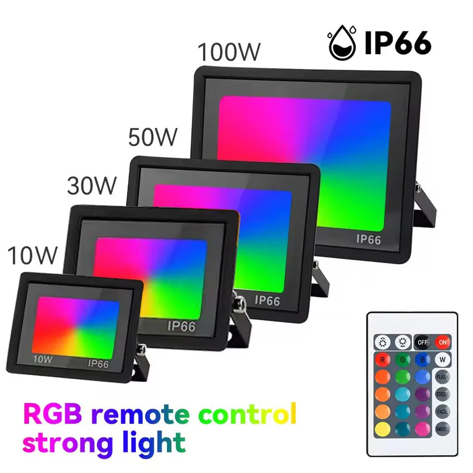 RGB Led Flood Lights Reflector with Remote Waterproof RGB LED Spotlight Indoor Outdoor Lighting Garden Holiday Ambiance Decor